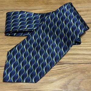 Carlos‎ Devenezia Barcelona Blue and Green Geometric Hand Made Silk Tie